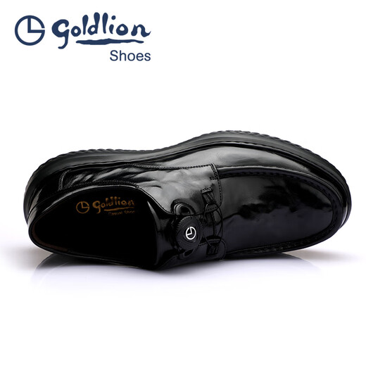 Goldlion Men's Shoes 2025 Spring New Men's Formal Leather Shoes Round Toe Knob Buckle Hand Scratch Pattern Thick Sole Business Casual Shoes Black 42