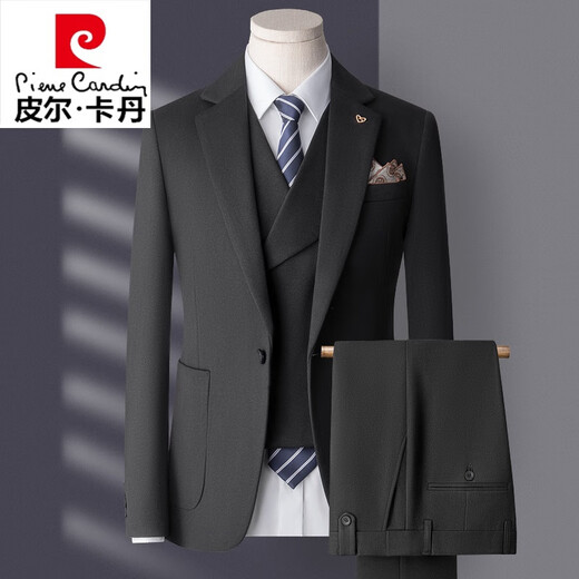 Pierre Cardin high-end suit suit men's business casual formal dress groom wedding dress thickened slim small suit jacket knitted khaki (suit + trousers) shirt tie 3XL