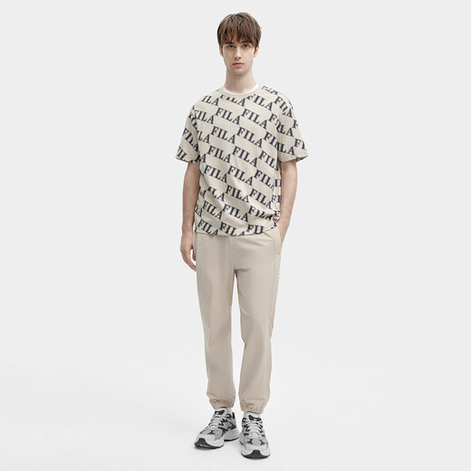 FILA Men's Men's Sports Pants Men's Fashion Casual Basic Cuffed Versatile Leg Pants Woven Trousers Milk Brown XL