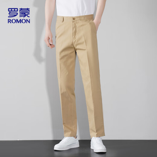 罗蒙（ROMON）休闲裤男纯棉夏季裤子男士休闲直筒男裤商务男装ZH302卡其色32