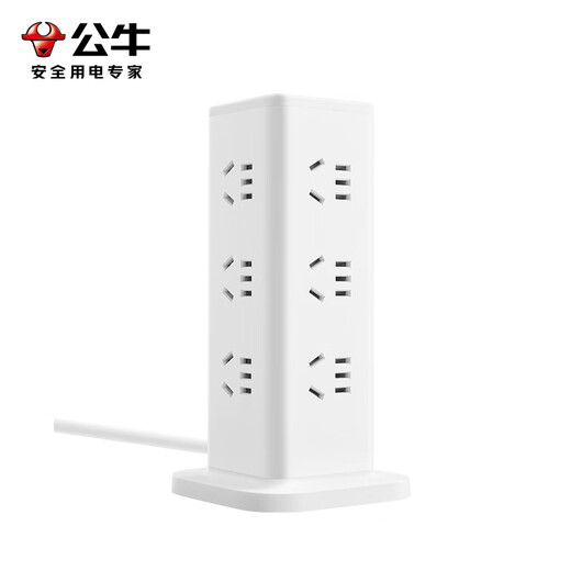 BULL vertical office socket strip, total length 1.6 meters, master control plug-in board, wiring board overload protection, universal multi-hole plug for home office dormitory, 12-bit master control | strong power model UL1012