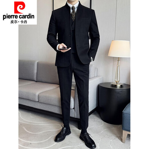 Pierre Cardin high-end stand-up collar tunic jacket for men 2025 spring and autumn new business casual style suit new Chinese suit black single-piece suit M 85-105Jin Jin is equal to about 0.5 kg