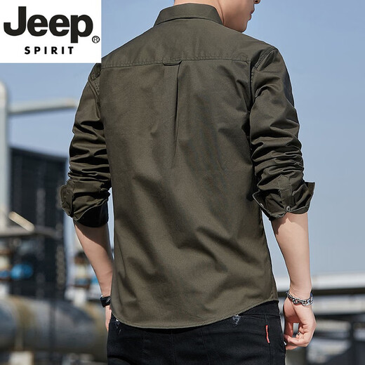 Jeep Spirit Высококачественный весенний и осенний мужской мода военный зеленый рабочая одежда свободная рубашка с длинными рукавами мужчина чистый хлопок сплошной рубашка с большим размером.