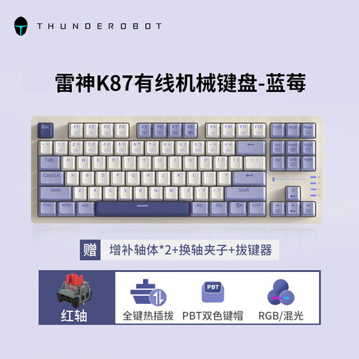 雷神（ThundeRobot） K87机械键盘87键电竞游戏热插拔PBT办公键盘套装 【键鼠套装】K87蓝莓-红轴+MG701有线鼠标