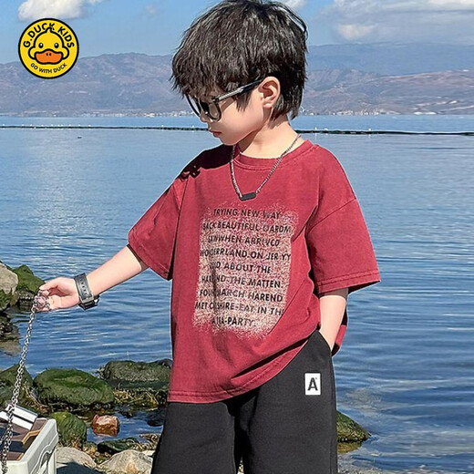 G.Duckkids Jungen kurzärmelig T-Shirt Sommer 2025 Neue Kinder Sommer hübsches Baumwoll-T-Shirt Boys Summer Street Frittieren Kleidung T [Burro-761] 120 cm