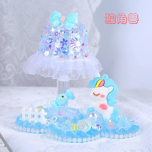 手创玩艺奶油胶儿童手工diy材料包台灯小夜灯女孩玩具制作工艺品自己做 奶油胶水晶小台灯-彩虹小兔
