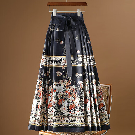 
New Chinese style modified horse face skirt autumn and winter 2025 new adult Hanfu daily wearable half-body long skirt for women 9893 black S