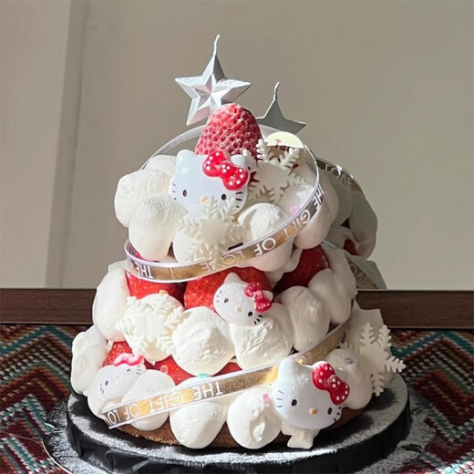 He Jiagong 2025 New Year HelloKitty Wishing Tree Cake Decoration Soft Glue Snowflake KT Cat Baking Decoration New Year Plug-in Christmas kt Cat Cake Set 2