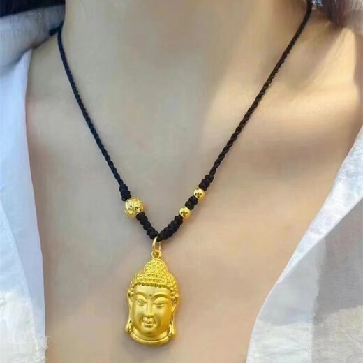 Chipan 18K gold necklace for women, Tathagata Buddha pendant, gold-plated, always safe, hard gold, Maitreya Buddha gift for couples, Tathagata Buddha pendant + black rope