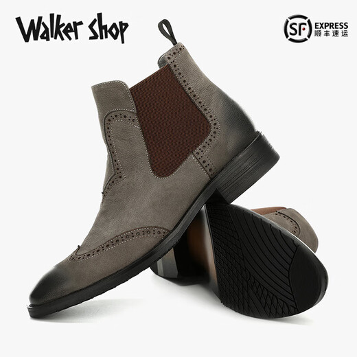 Walker Shop切尔西靴男套筒【优选头层牛皮】百搭英伦潮流马丁靴复古 深灰色 40