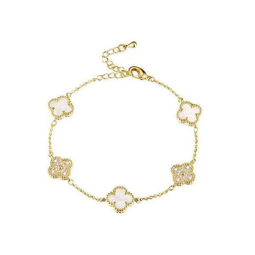 Juke Shanghai counter clearance 18K gold four-leaf clover white shell micro-embellished bracelet light luxury temperament and versatile white