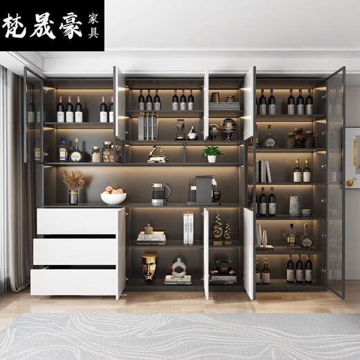 2025新款餐边柜高柜一体靠墙现代简约客厅餐厅家用茶水酒柜收 款15280*40*220包安装 玻璃門