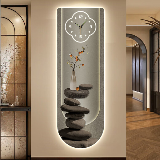 Kleine Maluhr Moderne Licht Luxus -Eingangsdekoration Maluhr Wanduhr Wohnzimmer Beleuchtung Zifferblatt Corridor Treppe Ecke Hintergrund Wandhänge Malerei DQ6210 [Dial Plus Licht - Plug -in -Modell] 35 Zoll [30*90 cm]