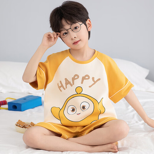 哪吒男童睡衣夏短袖中大童纯棉学生青少年2025新款全棉儿童家居服 【100%纯棉】YM-692蛋仔派对 110 【10码】建议身高103-113CM