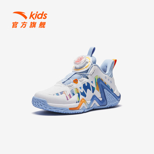 Anta-Kinder-Turnschuhe für Männer- und Frauenschuhe für Frauen 2025 Frühlings- und Sommer Neue Klettverschleiß mit hohen Kee-resistenten Basketballschuhen [Reverse Scale] White/Blue/Xixia Orange 9930-5 32