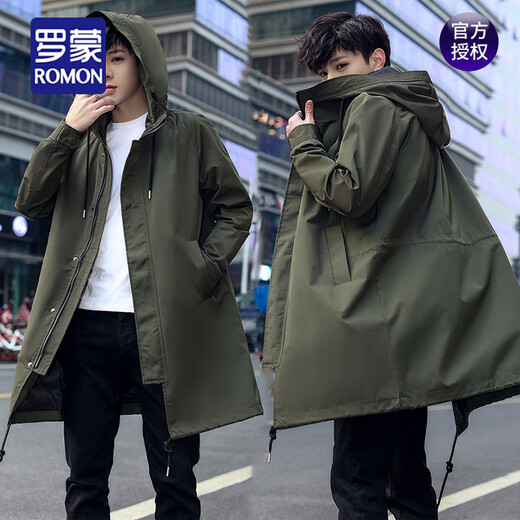 罗蒙（ROMON）2025新春季男士风衣中长款外套薄款潮流外穿黑色大码宽松春秋大衣 黑色春秋款 常规 S 宽松偏大90~110斤