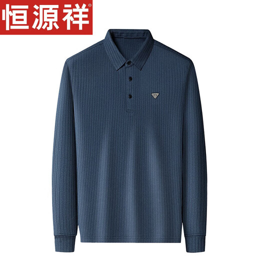 
Hengyuanxiang lapel long sleeve T-shirt for men's pure cotton POLO base shirt spring and autumn middle-aged loose casual daddy top gray SY679 S 165/84A