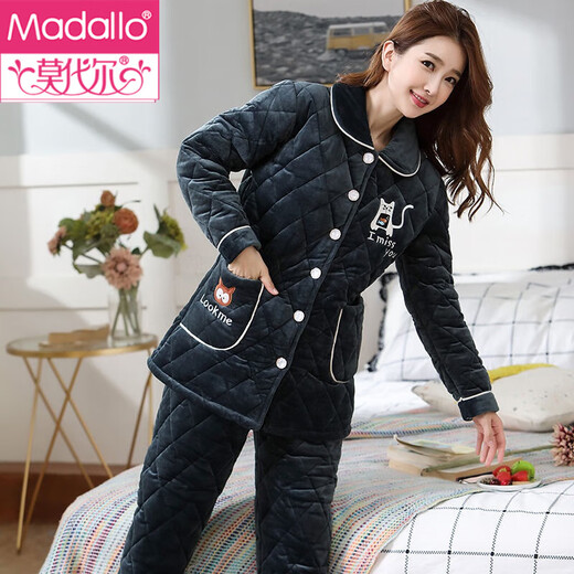 Modal pajamas for women in winter thickened and plush three-layer cotton warm autumn and winter flannel women can wear home clothes set W4 R9858-1 orange red medium length hat M (160)