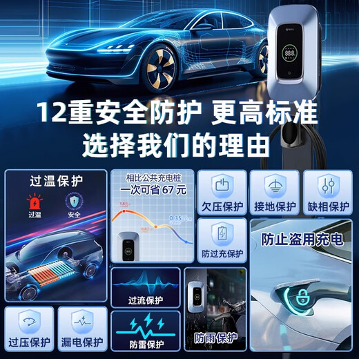 Bull charging pile new energy electric vehicle household 7/21KW is suitable for Xiaopeng M03/P7+/G6/G9/X9/P7I/P7/G3I/G3 universal 220V AC charger 7kw Enjoy card swiping version (LED digital display + scheduled charging) basic installation