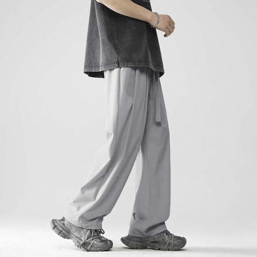 Foss Phil Pantalon décontracté Yamamoto japonais pour hommes de la soie d'été pour hommes minces pantalons de costume large drapé pour les garçons pantalon droit marque 718-7011 gris clair xl [suggéré 145-160jin [Jin est égal à 0,5 kg]]]