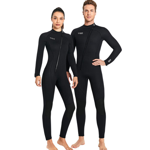 DIVE&SAIL long-sleeved one-piece wetsuit 3MM wet suit for men and women, couple surfing suit, warm and cold-proof snorkeling winter swimsuit, wet suit, men's black M