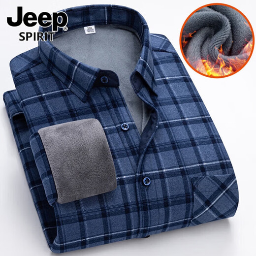 
JEEP SPIRIT Jeep Autumn and Winter Men's Fleece Thickened Warm Shirt Middle-aged and Elderly Casual Fashion Daddy's Clothing Plaid Shirt Jacket 9902 4XL