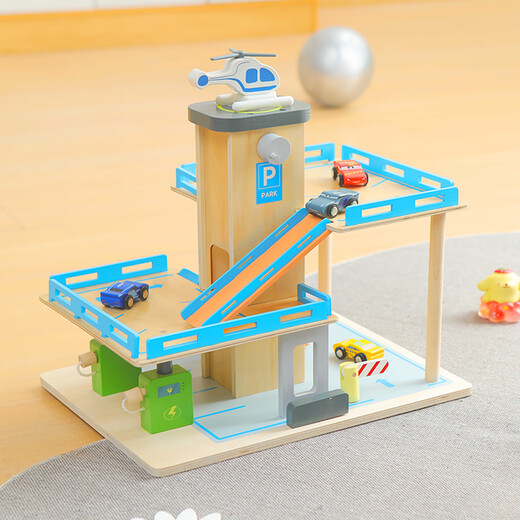 Juguetes para niños de quyi juguetes ascensor de madera estacionamiento de estacionamiento de estacionamiento de la pista simulación elevación de cumpleaños regalo de vacaciones