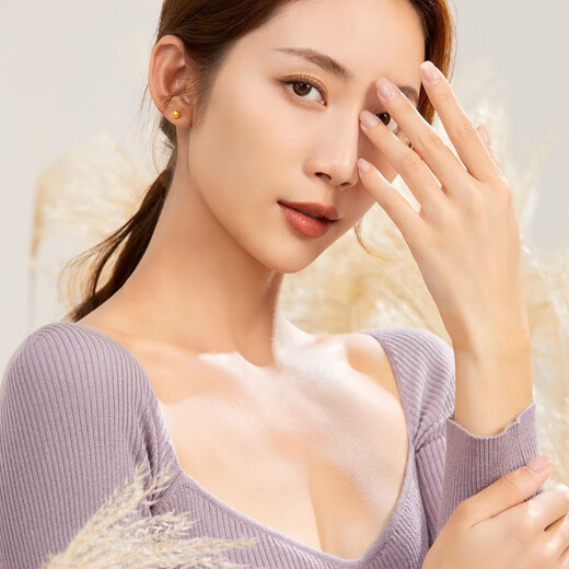 GRAYCEWODY Old Phoenix 999 Gold Temperament New Pure Gold Peas Earrings Women's Small Gold Beads Earrings Curved Hook Style Frosted Round (Three Styles) New Gold Peas Earrings (Pair) Old