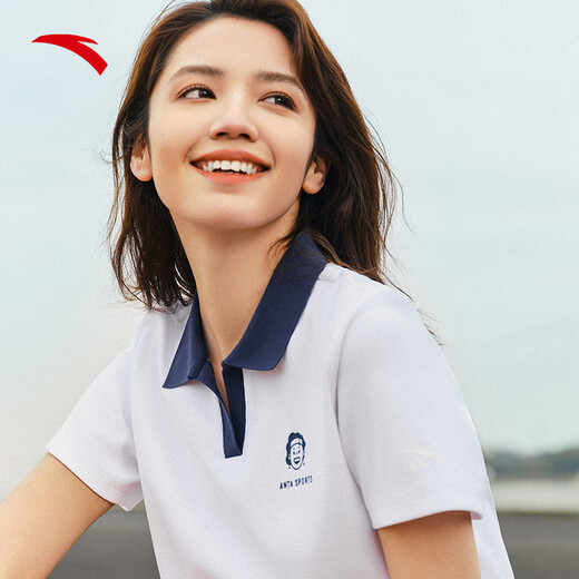 Anta [Gleicher Stil wie Zhang Yufei] Revers Casual Anzug für das Kurzärärmel-T-Shirt und Shorts für Frauen im Sommer College zweiteiler Sportswear Pure White-1 L.