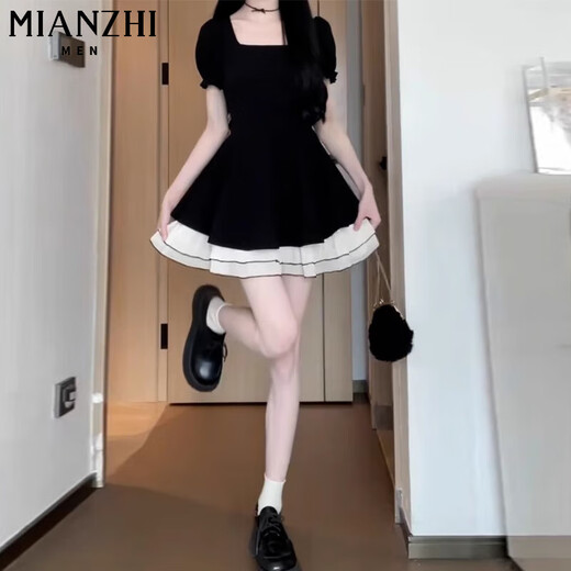 
Cotton Hepburn style black French short-sleeved dress for women in summer new style slim Guangzhou thirteen-row gentle style long skirt black long style [1595 high quality 29.5] XL 115-130Jin [Jin equals 0.5 kg]