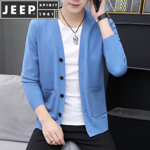 JEEP SPIRIT针织开衫男士毛衣外套薄款V领毛线衣男春秋春2025年新款潮流 米白色 L