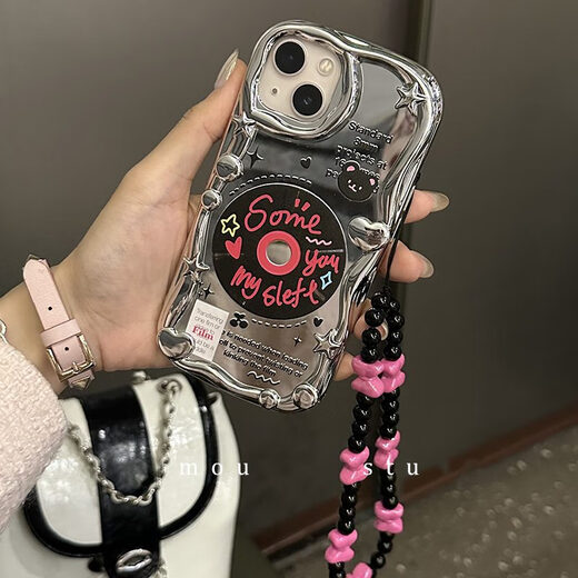 其他家镜面甜酷唱片适用华为nova12119手机壳mate6040挂链p60电镀银nova 甜酷唱片+黑粉挂链 华为Mate20Pro