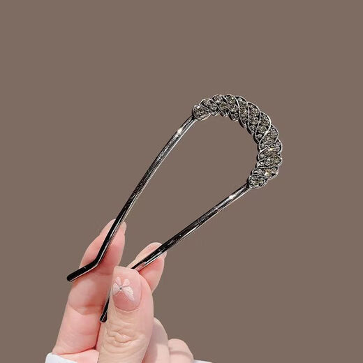 Jiemue antique style crystal bow hairpin on the back of the head, hairpin, cheongsam hairpin, simple headdress, combing hair, black hairpin, U-shaped single flower