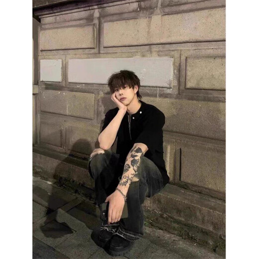 迪伽达美式半拉链垫肩短袖t恤男春夏季cleanfit高级设计感小众百搭t恤男 WYXS-T13黑色 XL