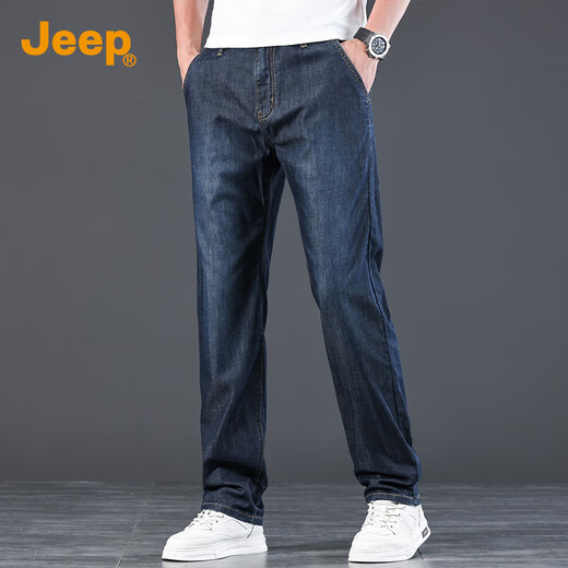 吉普（JEEP）【天丝薄款】高端牛仔裤男士2025夏季休闲宽松商务冰丝直筒裤子男