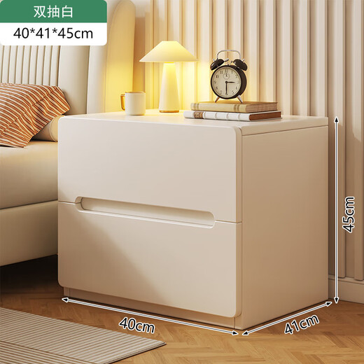 Anluosen Nachttisch aus Massivholz, ökologisches Brett, Zuhause, Schlafzimmer, Nachttisch, Aufbewahrungsregal 2025, neuer leichter Luxus-Aufbewahrungsschrank, Massivholz, ökologisches Brett, Doppelpumpe, cremeweiß, 40 cm