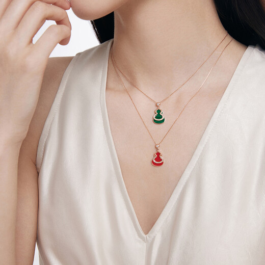 Chow Tai Fook ENZO mall same jewelry 18K gold malachite diamond gourd necklace EZV8055 40cm