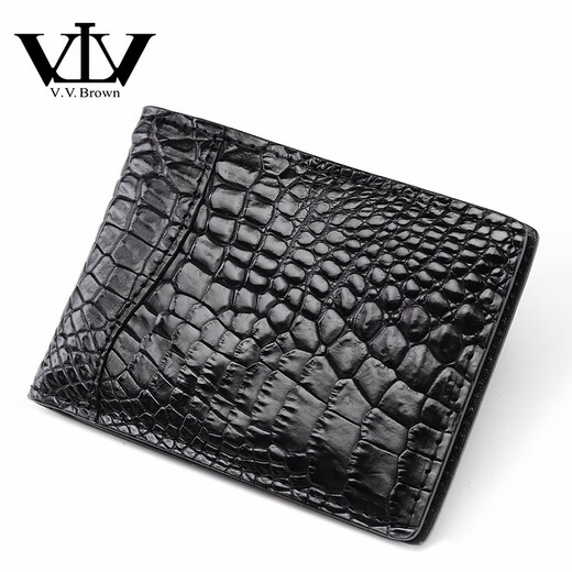 V.V.Brown Men's Business Card Case Driver's License Bag Crocodile Pickup Bag Card Holder Genuine Leather Unisex ID Bag Black