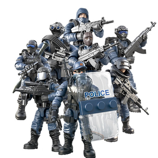 Xiangjun Blocs Blocs Special Police Soldier Doll Model Multi-Move Joint Assembly Figly Set Boy Toy Gift XJ-9902 Lightning Police spéciale 8 poupées + Armes