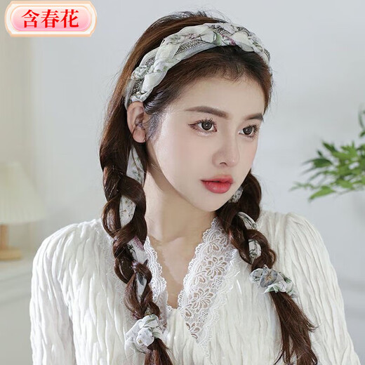 Spring flower hairpin hairband for women retro autumn and winter braided hairband with teeth anti-slip Internet celebrity new hair bundle feeling head cave hair accessory blue gray