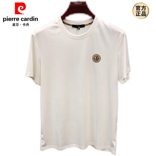 皮尔卡丹（pierre cardin）t恤男士短袖男2025夏季新款修身个性刺绣烫钻欧货丝光棉圆领T恤男 679机长短袖白色 4XL