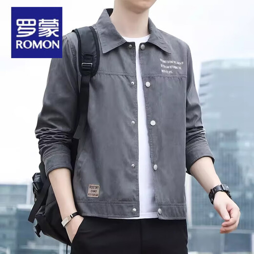 
ROMON 2025 new men's lapel jacket retro jacket thin shirt suede spring and autumn gown youth clothes [Autumn style] K12806 black [Quality guarantee] M