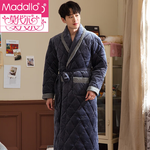 Modal Flanell Cotton Nighthots Herren Dreischicht verdickte und ausgedehnte große Pyjamas im Winter plus Samt warmes Bademantel 9925# L (170)