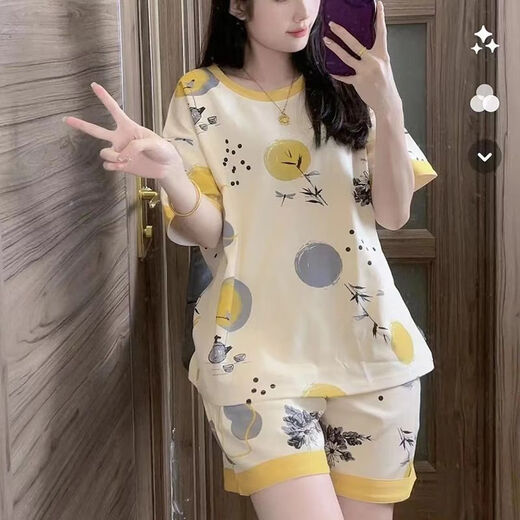 炙夏睡衣女夏短袖棉2022新韩版学生可爱家居服女春秋薄大码套装 短-袖套装--G6636 M 女--【80-100斤】