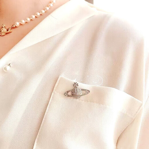 Vivienne Westwood Queen Mother Brooch Women's Authentic Saturn Full Diamond Brooch Suit Accessories Badge Gift for Men and Women Silver - Small Size