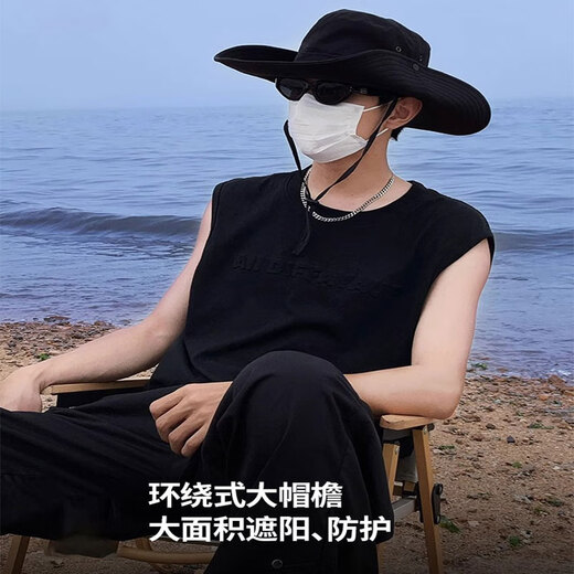 MPPMCK登山帽男女渔夫帽遮阳帽防晒帽户外速干太阳帽西部牛仔帽爬山装备 户外渔夫帽-大帽檐【卡其色】 【头围54-59cm】