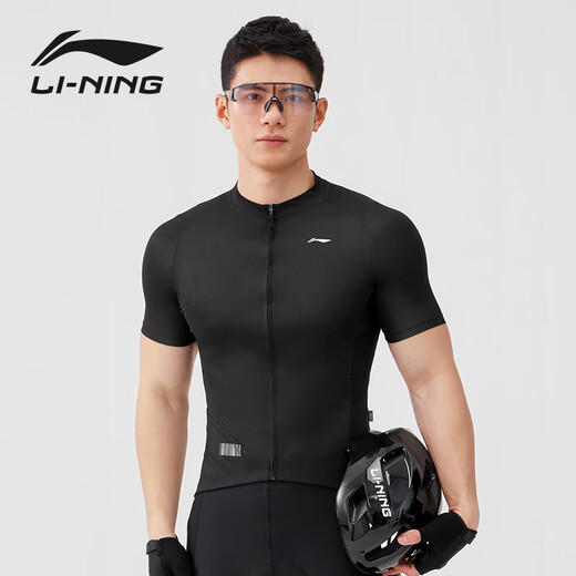 李宁（LI-NING）骑行服男士新款公路山地自行车春夏四季短袖防风速干透气上衣套装 赛博黑短袖上衣【透气排汗】 XL