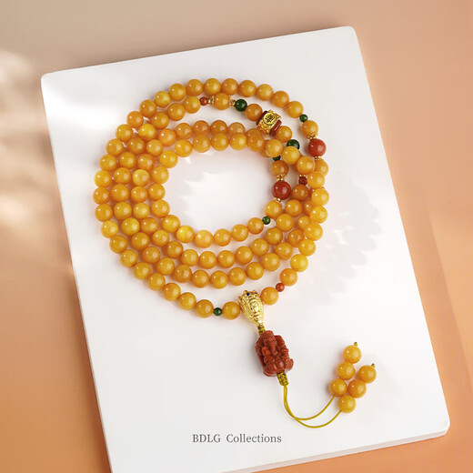 Potala Palace Chicken Fat Yellow Beeswax Bracelet Nanhong Pixiu 108 Buddha Beads Multi-circle Bracelet for Men and Women Birthday Gift Beeswax Nanhong 108 Beads