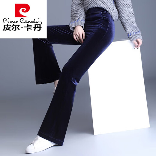 皮尔卡丹金丝绒微喇叭裤女春秋2025新款高腰显瘦直筒阔腿丝绒裤子女裤加绒 3886 黑色  加绒 长裤 加厚 S 【85-100斤】