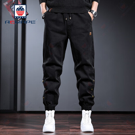 AEMAPE casual pants men's work clothes loose wide-leg harem pants summer European and American style with Martin boots men's black black regular S weight 100-125 Jin [Jin equals 0.5 kg]